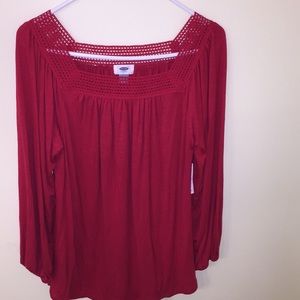 NEW!! Med Red long sleeved top with cute neckline